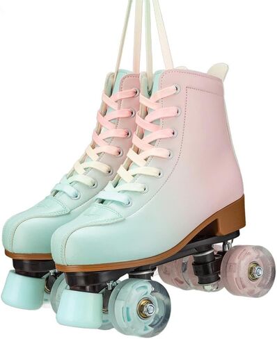 Women's Roller Skates,Double Row Skates Adjustable Leather High-top Roller Skates Perfect Indoor Outdoor Adult Roller Skates with Bag in Kuwait