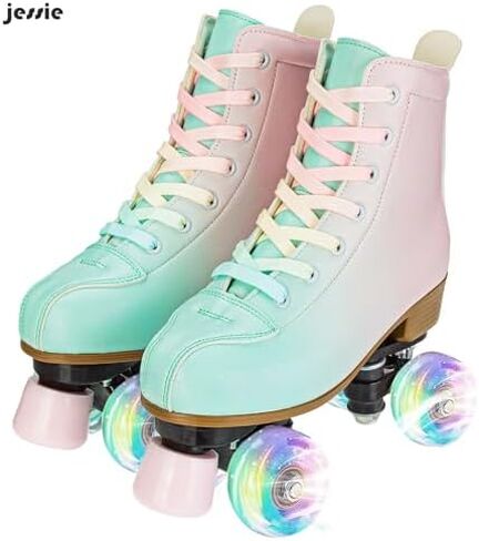 جيسي زلاجات دوارة للنساء، ملونة وقابلة للتعديل، عالية الجودة من جلد البولي يوريثان، زلاجات بصف مزدوج مع حقيبة للشباب البالغين والمبتدئين في الداخل والخارج in Kuwait