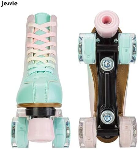 جيسي زلاجات دوارة للنساء، ملونة وقابلة للتعديل، عالية الجودة من جلد البولي يوريثان، زلاجات بصف مزدوج مع حقيبة للشباب البالغين والمبتدئين في الداخل والخارج in Kuwait