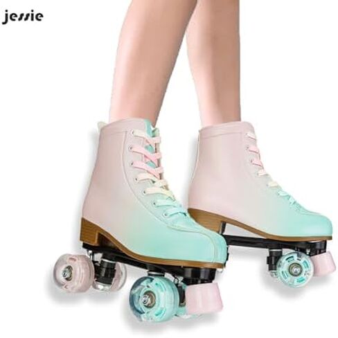 جيسي زلاجات دوارة للنساء، ملونة وقابلة للتعديل، عالية الجودة من جلد البولي يوريثان، زلاجات بصف مزدوج مع حقيبة للشباب البالغين والمبتدئين في الداخل والخارج in Kuwait