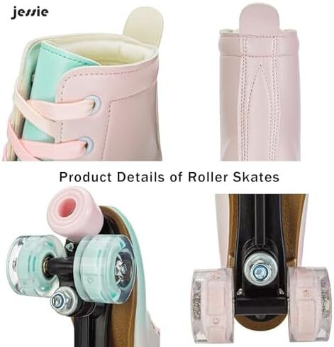 جيسي زلاجات دوارة للنساء، ملونة وقابلة للتعديل، عالية الجودة من جلد البولي يوريثان، زلاجات بصف مزدوج مع حقيبة للشباب البالغين والمبتدئين في الداخل والخارج in Kuwait