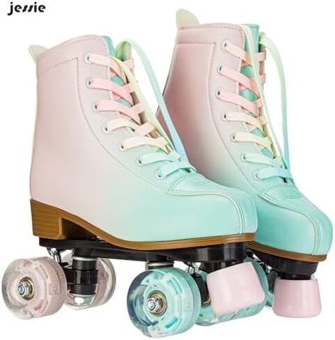 جيسي زلاجات دوارة للنساء، ملونة وقابلة للتعديل، عالية الجودة من جلد البولي يوريثان، زلاجات بصف مزدوج مع حقيبة للشباب البالغين والمبتدئين في الداخل والخارج in Kuwait