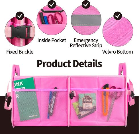 Trunk Organizer for Car, Storage Organizer with 60L Large Capacity, Foldable Car Organizer for SUVs/Sedans, Waterproof Collapsible & Multi Compartment, Organizer for Car Accessories, Tools, Black in Saudi Arabia