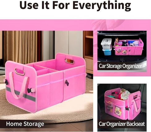 Trunk Organizer for Car, Storage Organizer with 60L Large Capacity, Foldable Car Organizer for SUVs/Sedans, Waterproof Collapsible & Multi Compartment, Organizer for Car Accessories, Tools, Black in Saudi Arabia