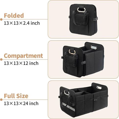 Trunk Organizer for Car, Storage Organizer with 60L Large Capacity, Foldable Car Organizer for SUVs/Sedans, Waterproof Collapsible & Multi Compartment, Organizer for Car Accessories, Tools, Black in Saudi Arabia