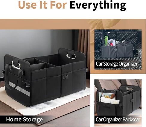 Trunk Organizer for Car, Storage Organizer with 60L Large Capacity, Foldable Car Organizer for SUVs/Sedans, Waterproof Collapsible & Multi Compartment, Organizer for Car Accessories, Tools, Black in Saudi Arabia