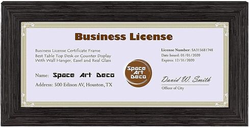 Space Art Deco, Dark Brown Textured Frame for 4x9 Business License/Certificates, Tempered Glass, Includes D-Shaped Hangers for Hanging and Easel Stand for Table Top (4x9 Frame with No Mat, Set of 1) in Saudi Arabia