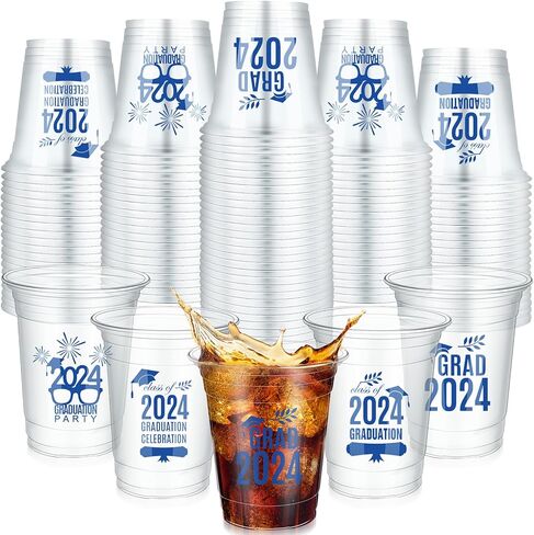 FoldTier 100 Pcs 16 oz Graduation Cups Class of 2024 Graduation Party Cups Disposable Graduation Plastic Cups Clear Congrats Grad Cups Graduation Drinking Cup for Graduation Party Supplies(Black) in Saudi Arabia