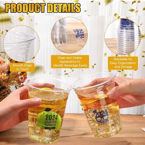 FoldTier 100 Pcs 16 oz Graduation Cups Class of 2024 Graduation Party Cups Disposable Graduation Plastic Cups Clear Congrats Grad Cups Graduation Drinking Cup for Graduation Party Supplies(Black) in Saudi Arabia