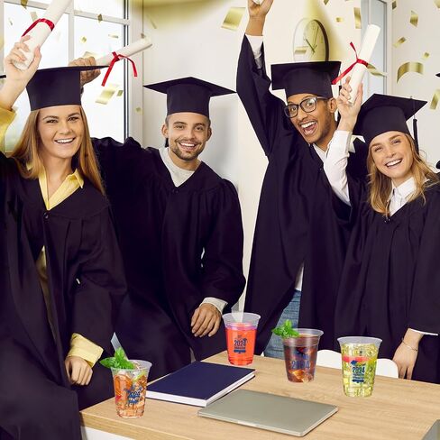 FoldTier 100 Pcs 16 oz Graduation Cups Class of 2024 Graduation Party Cups Disposable Graduation Plastic Cups Clear Congrats Grad Cups Graduation Drinking Cup for Graduation Party Supplies(Black) in Saudi Arabia