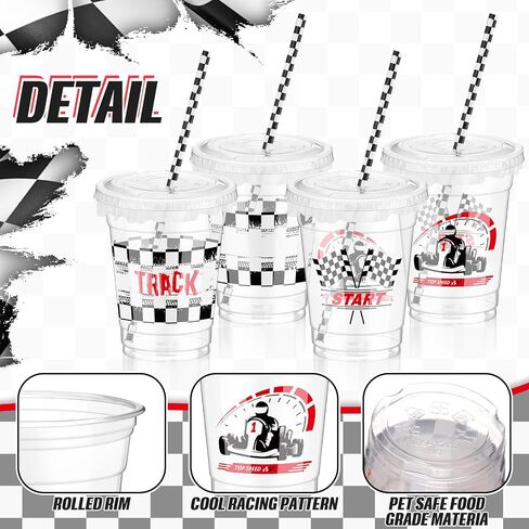 FoldTier 50 Pcs Checkered Racing Party Plastic Cup 12 Oz Checkered Flag Thick Clear Cup Black and White Checkered Cups Race Car Birthday Party Supplies for Racecar Sports Themed in Saudi Arabia
