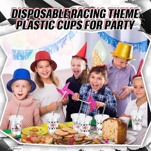 FoldTier 50 Pcs Checkered Racing Party Plastic Cup 12 Oz Checkered Flag Thick Clear Cup Black and White Checkered Cups Race Car Birthday Party Supplies for Racecar Sports Themed in Saudi Arabia