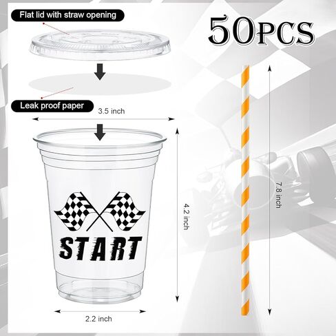 FoldTier 50 Pcs Checkered Racing Party Plastic Cup 12 Oz Checkered Flag Thick Clear Cup Black and White Checkered Cups Race Car Birthday Party Supplies for Racecar Sports Themed in Kuwait