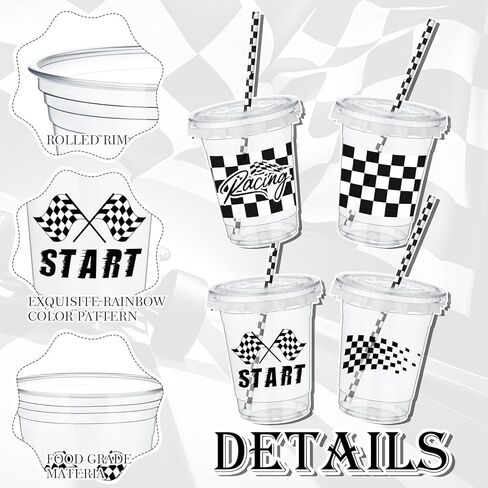 FoldTier 50 Pcs Checkered Racing Party Plastic Cup 12 Oz Checkered Flag Thick Clear Cup Black and White Checkered Cups Race Car Birthday Party Supplies for Racecar Sports Themed in Kuwait
