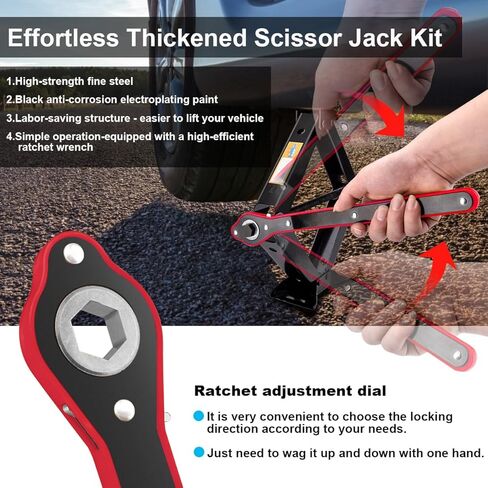 مجموعة جاك مقص من AUTOINS - 2 طن (4409 رطل) طقم جاك سيارة تلقائي - آلية ذكية مع كرنك يدوي/مفتاح ربط/مفتاح ربط قاعدة سميكة لسيارة SUV MPV in Kuwait