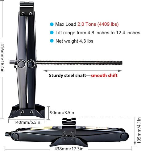 مجموعة جاك مقص من AUTOINS - 2 طن (4409 رطل) طقم جاك سيارة تلقائي - آلية ذكية مع كرنك يدوي/مفتاح ربط/مفتاح ربط قاعدة سميكة لسيارة SUV MPV in Kuwait