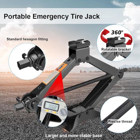 مجموعة جاك مقص من AUTOINS - 2 طن (4409 رطل) طقم جاك سيارة تلقائي - آلية ذكية مع كرنك يدوي/مفتاح ربط/مفتاح ربط قاعدة سميكة لسيارة SUV MPV in Kuwait