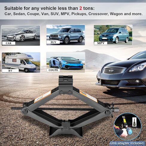 مجموعة جاك مقص من AUTOINS - 2 طن (4409 رطل) طقم جاك سيارة تلقائي - آلية ذكية مع كرنك يدوي/مفتاح ربط/مفتاح ربط قاعدة سميكة لسيارة SUV MPV in Kuwait