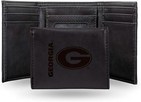 Rico Industries NCAA Georgia Bulldogs Men’s Trifold Black Wallet- Premium 9 Pocket Laser-Engraved Team Logo on Vegan Leather- Minimalist Design, ID Window, Credit Card Holder- Ideal Men’s Gift in Saudi Arabia
