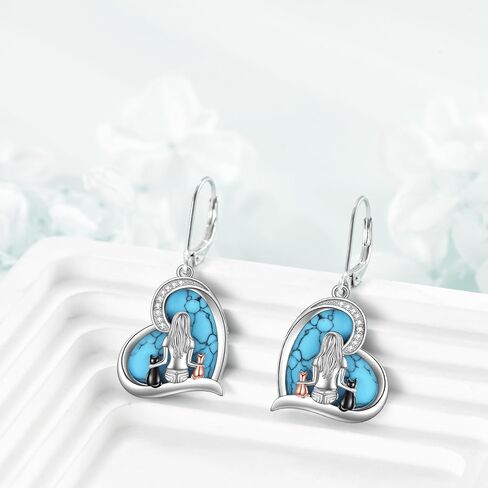 YFN Cat Earrings Sterling Silver Cat Dangle Drop Leverback Earrings Jewelry Cat Gifts for Women Girls in Kuwait