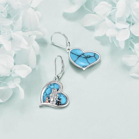 YFN Cat Earrings Sterling Silver Cat Dangle Drop Leverback Earrings Jewelry Cat Gifts for Women Girls in Kuwait