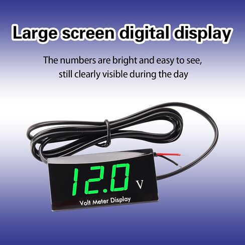 Crynod 1 PC 12V Vehicle Digital Voltmeter Gauge for Voltage Monitor, Waterproof Metal Motorcycle Voltmeter, Universal Automotive Voltmeter Power Energy for Motorcycles Cars SUVs Trucks RVs (Green) in Saudi Arabia
