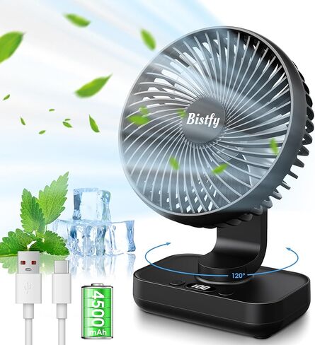 Bistfy Desk Fan 5'' Small Fan Ultra-Silent, 120° Oscillating, 90° Adjustable Head Tilt, with Digital Display 4 Speed Portable USB Rechargeable Table Fan Ideal for Home, Bedroom, Office or Travel in Saudi Arabia