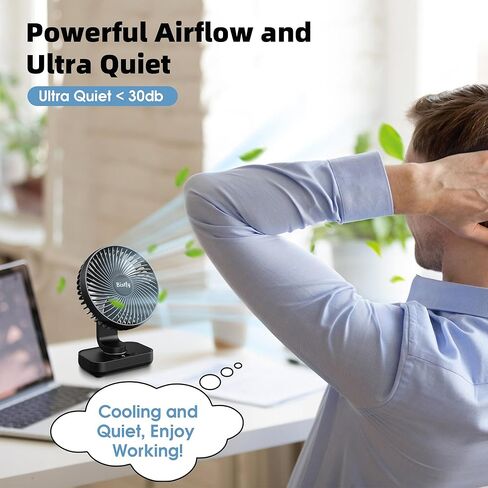 Bistfy Desk Fan 5'' Small Fan Ultra-Silent, 120° Oscillating, 90° Adjustable Head Tilt, with Digital Display 4 Speed Portable USB Rechargeable Table Fan Ideal for Home, Bedroom, Office or Travel in Saudi Arabia
