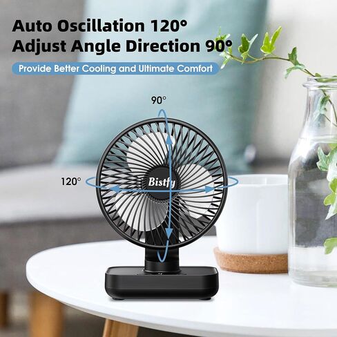 Bistfy Desk Fan 5'' Small Fan Ultra-Silent, 120° Oscillating, 90° Adjustable Head Tilt, with Digital Display 4 Speed Portable USB Rechargeable Table Fan Ideal for Home, Bedroom, Office or Travel in Saudi Arabia