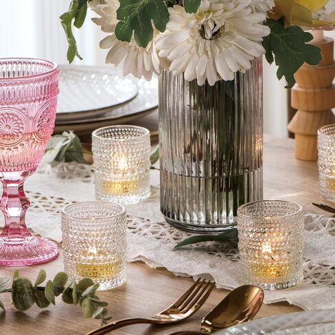 Candle Votive Glass Holders - Bulk Wedding Tea Light Votives Tealight - Fall Vintage Small Table Centerpieces for Christmas Home Party Thanksgiving Valentines Day - Clear 12 Pcs in Saudi Arabia