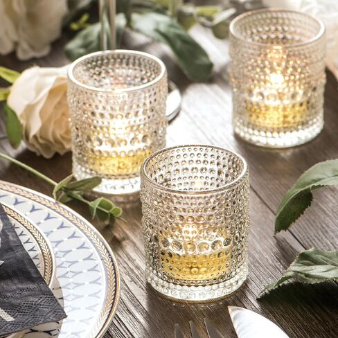 Candle Votive Glass Holders - Bulk Wedding Tea Light Votives Tealight - Fall Vintage Small Table Centerpieces for Christmas Home Party Thanksgiving Valentines Day - Clear 12 Pcs in Saudi Arabia