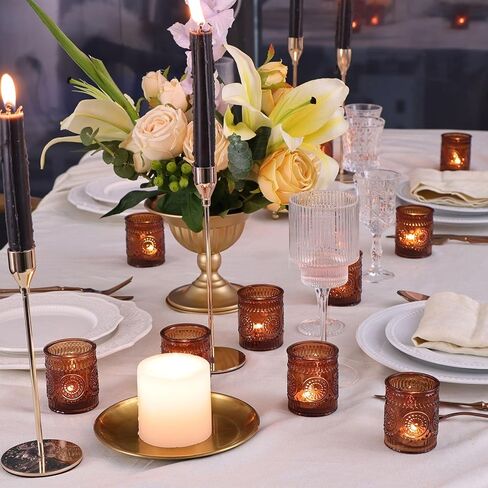 48 قطعة من حوامل الشموع الذهبية من DEVI لقطع الطاولة المركزية، وديكورات الزفاف الذهبية، وحامل شموع الشاي الزجاجي السائبة، وديكور طاولة حفلات عيد الشكر in Kuwait