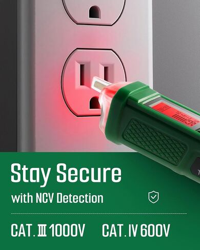 Voltage Tester, TESMEN TN-213 Non-Contact Voltage Tester, Electrical Tester, AC 12V-/70V-1000V, Dual-Range, LCD Display in Percentage, Buzzer Alarm, Live Wire Tester, Wire Breakpoint Finder - Green in Saudi Arabia