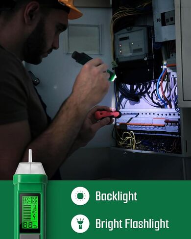 Voltage Tester, TESMEN TN-213 Non-Contact Voltage Tester, Electrical Tester, AC 12V-/70V-1000V, Dual-Range, LCD Display in Percentage, Buzzer Alarm, Live Wire Tester, Wire Breakpoint Finder - Green in Saudi Arabia