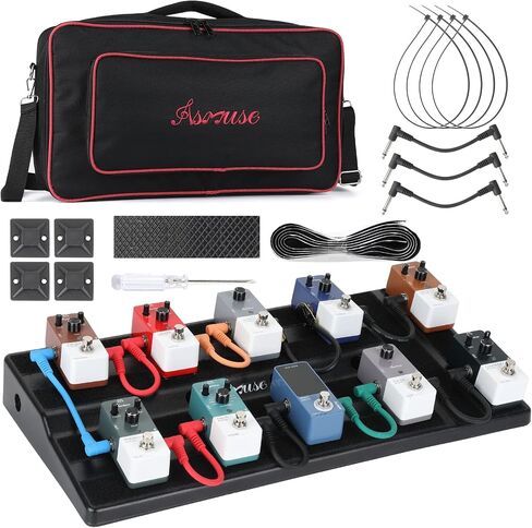 Asmuse Guitar Pedal Board, Aluminum Alloy Lightweight Guitar Effect Pedalboard with Carrying Bag, Mountain Tape, Cable Tie (Black) in Saudi Arabia