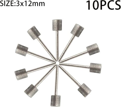 NGe 10 Pcs 12mm Cylinder Head Diamond Coated Mounted Points Grinding Bit - 3mm Shank in Saudi Arabia