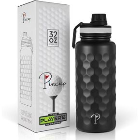 PINCUP Golf Ball Water Bottle, Dimple Textured Insulated Water Bottle, Black 32oz Stainless Steel Flask with Spout Lid, Golf Gifts for Men & Women in Saudi Arabia