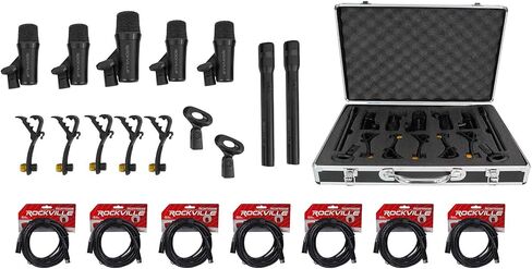 Rockville PRO-D7 KIT 7 Drum Mics w/Kick+Snare+Pencil Microphones+XLR Cables in Saudi Arabia