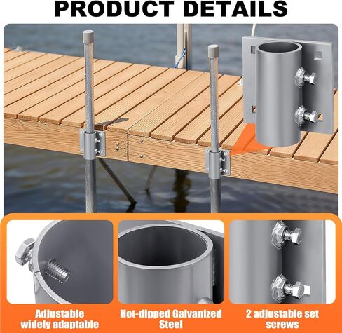 Stationary Dock Side Leg Pipe Holder Heavy Duty Hardware Brackets 5x5 Inch Backer Plate Grey Galvanized Steel for Floating Dock Posts in Saudi Arabia