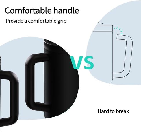 كوب بسعة 40 أونصة بمقبض وغطاء من القش - زجاجة مياه معزولة من الفولاذ المقاوم للصدأ، كوب سفر مانع للتسرب - يناسب حامل الأكواب - ترمس للمشروبات الساخنة والباردة - هدية مثالية للرجال والنساء (أسود) in Kuwait