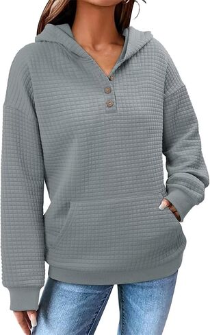 كنزة صوفية نسائية بغطاء للرأس من ONLYSHE خفيفة الوزن ومريحة من نسيج الوافل مع جيوب كانجارو in Kuwait