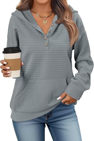 كنزة صوفية نسائية بغطاء للرأس من ONLYSHE خفيفة الوزن ومريحة من نسيج الوافل مع جيوب كانجارو in Kuwait