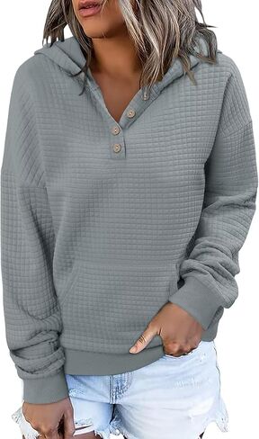 كنزة صوفية نسائية بغطاء للرأس من ONLYSHE خفيفة الوزن ومريحة من نسيج الوافل مع جيوب كانجارو in Kuwait