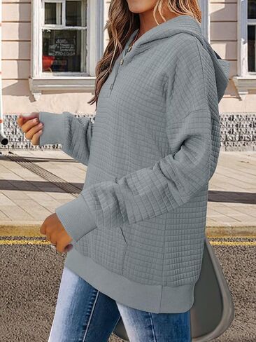 كنزة صوفية نسائية بغطاء للرأس من ONLYSHE خفيفة الوزن ومريحة من نسيج الوافل مع جيوب كانجارو in Kuwait