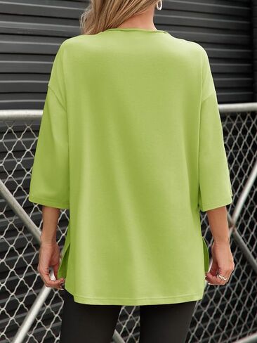Fisoew Womens Oversized T Shirts Casual 3/4 Sleeve Side Slit Workout Gym Loose Fit Summer Tee Tunic Tops in Saudi Arabia
