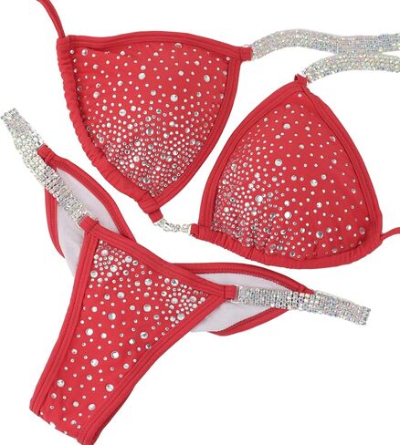 Red Bikini Bodybuilding Competition Suit for NPC IFBB in Saudi Arabia