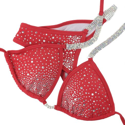 Red Bikini Bodybuilding Competition Suit for NPC IFBB in Saudi Arabia