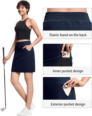 Women's Golf Skorts Modest Knee Length Athletic Tennis Skirts Built-in Shorts with 4 Pockets in Saudi Arabia