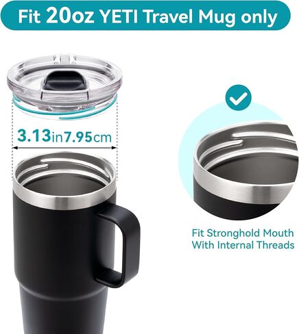 2 Pack 20 oz Stronghold Lid Compatible with Yeti Rambler Travel Mug, Spill Proof Screw Top Lid for YETI Threaded Travel Mug ONLY in Kuwait