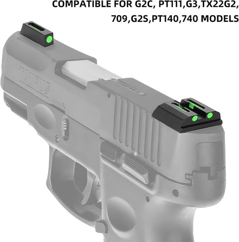 No-Tritium Fiber Optic Red/Green Sights for Pistol Taurus G2C, PT111, G3 w/o, TX22, G2, 709, G2S, PT140, 740, Taurus G2C Accessories Sights Set (Green) in Saudi Arabia